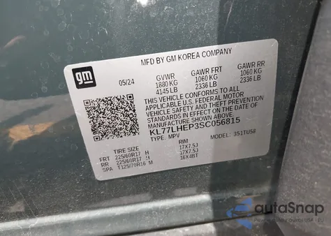 2025 Chevrolet Trax Fwd Lt z USA, uszkodzony, nr VIN KL77LHEP3SC056815